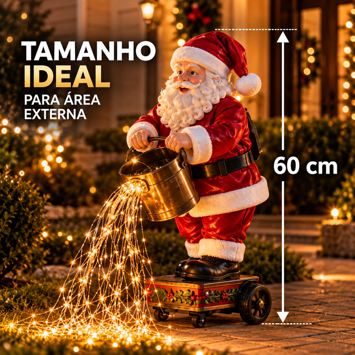Papai Noel com Cascata de Luzes LED 60cm