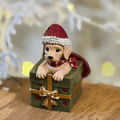 Decoração Cachorro com Gorro e Caixa de Presente - 10,5cm
