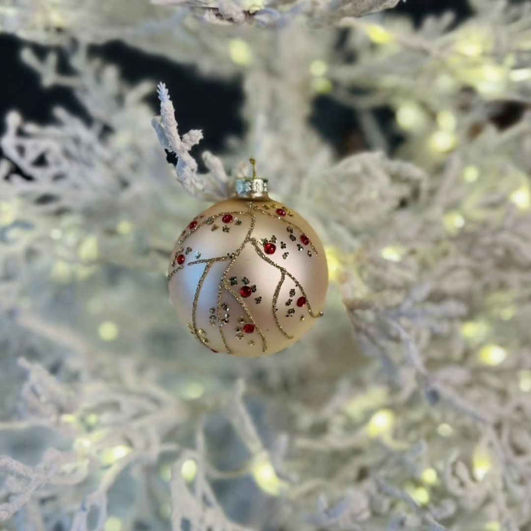Bola de Vidro de Natal com Glitter e Pedrarias - 8 cm