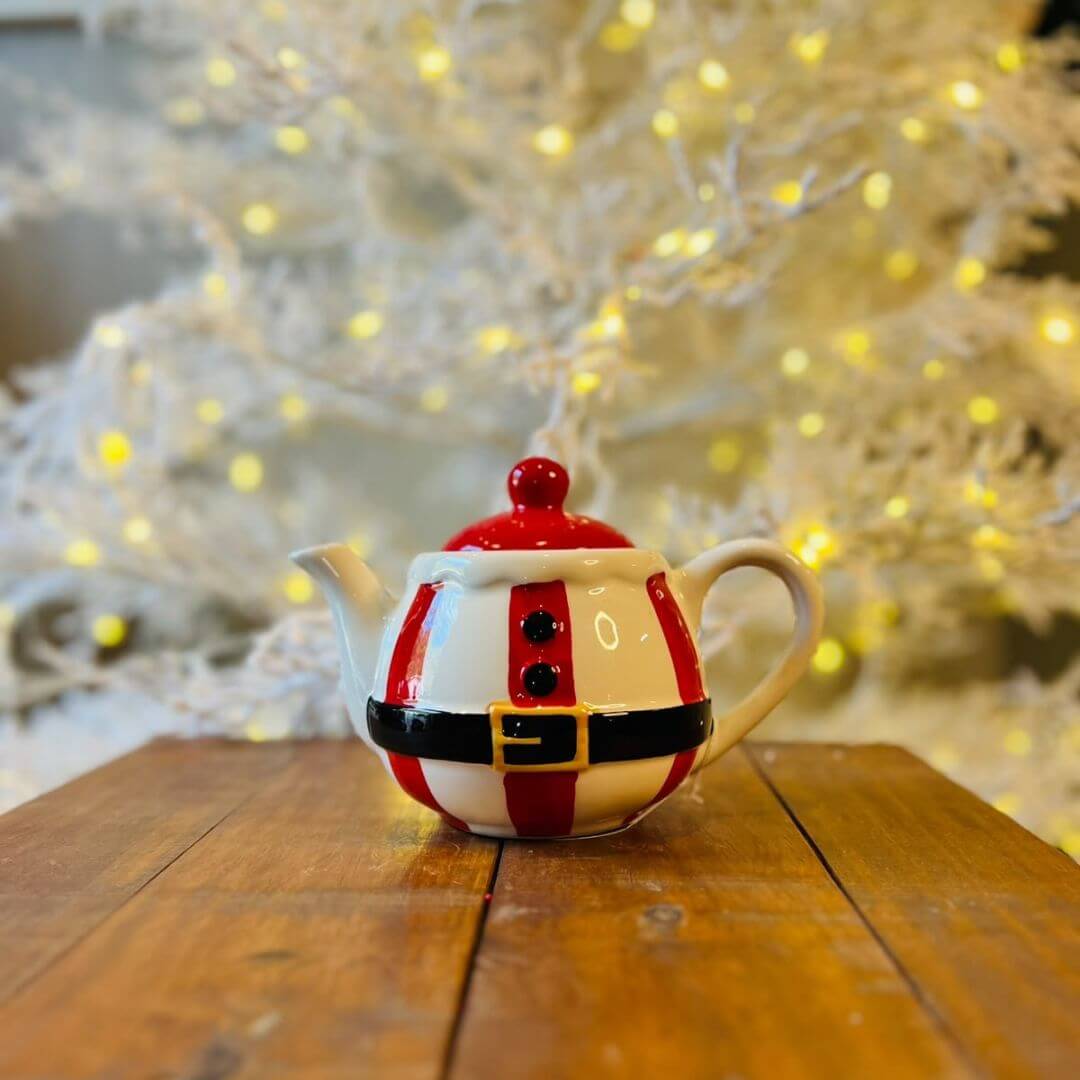 Bule Natal Vermelho e Branco Com Tampa - 12,5cm